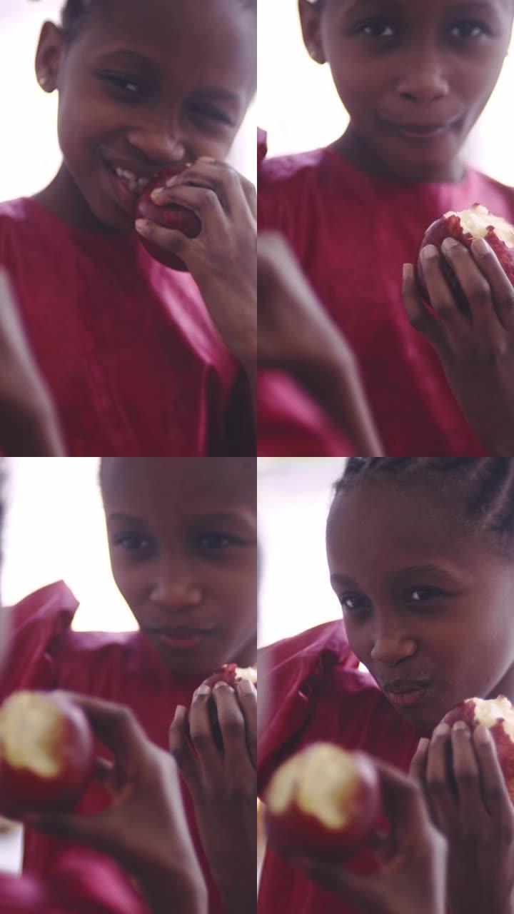 咬苹果竖屏啃食黑人小朋友孩子