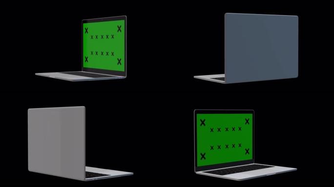 4k视频笔记本电脑 (笔记本电脑)，黑底绿屏。