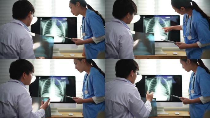 两名医生在医院讨论x光检查