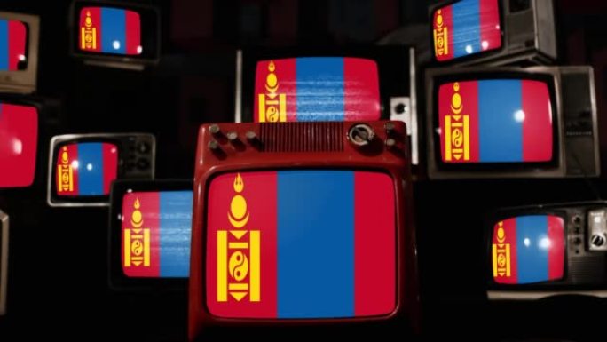 蒙古国旗和老式电视机，4K分辨率。