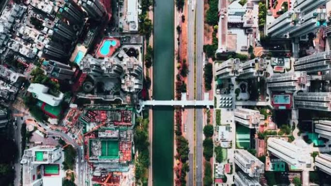 香港的公寓景观航拍俯拍道路桥梁交通路况