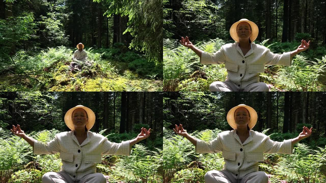 一名女性在森林林地外进行体育锻炼健身训练锻炼