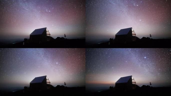 夜间的山间小屋大气延时天空小屋