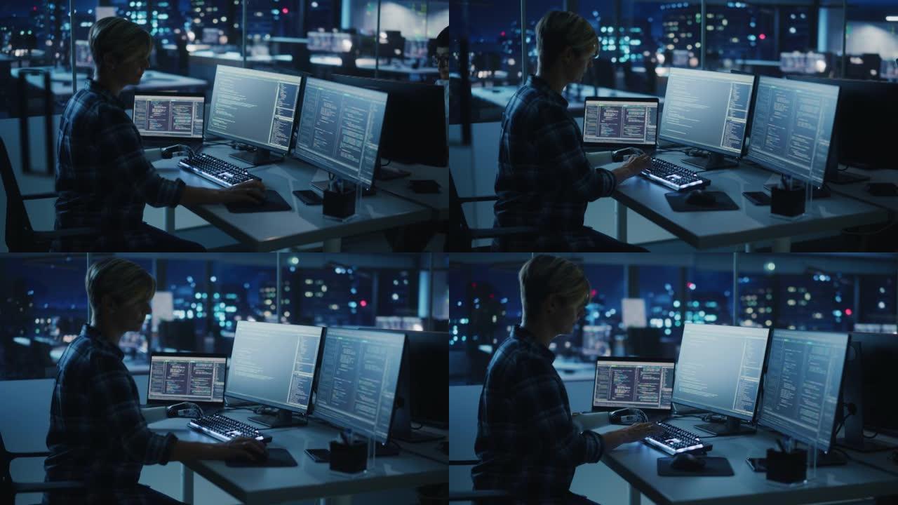 夜间办公室: 残疾程序员使用假肢在计算机键盘上工作。快速自然地使用肌电仿生手在夜间为软件键入代码。中