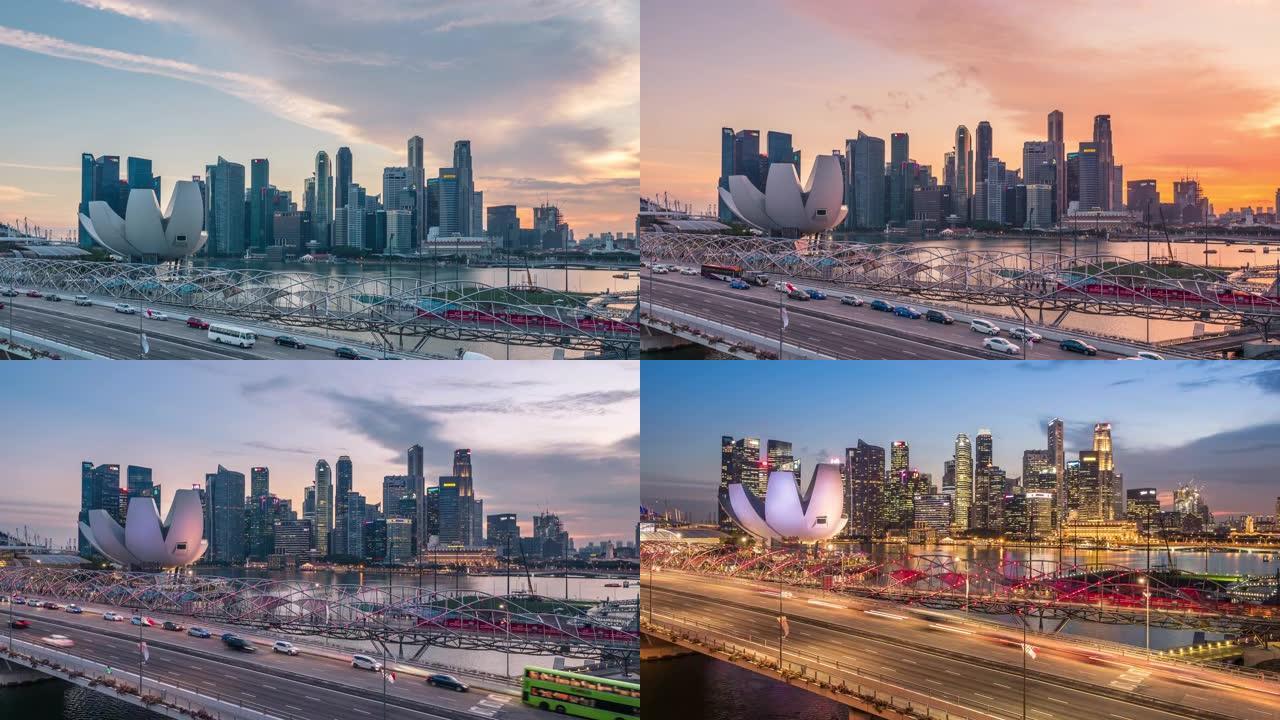 日夜新加坡城市和交通