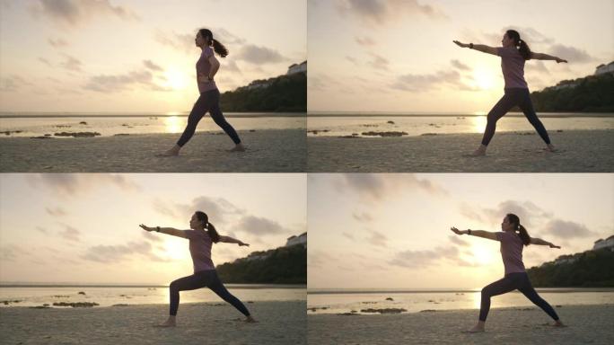 运动女人做平衡瑜伽姿势
