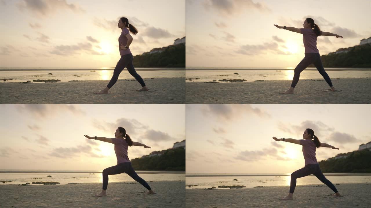 运动女人做平衡瑜伽姿势