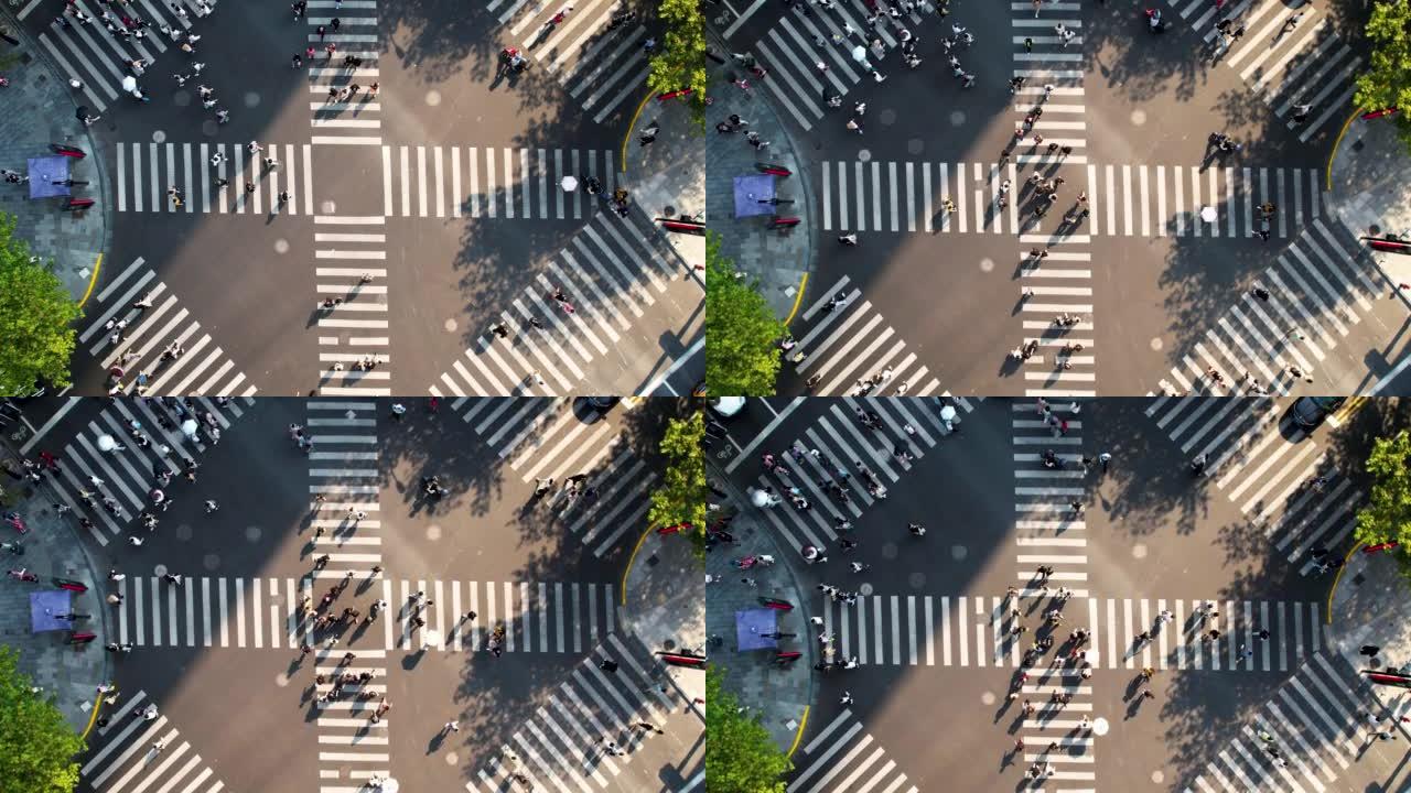 T/L泛无人机视点大城市人行横道，我们周围的技术