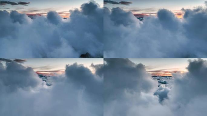 在两云之间的缝隙中可以看到壮观的云海
