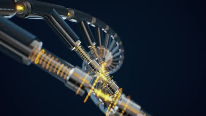 将机械DNA在黑色背景上进行分子生物学概念的复制空间