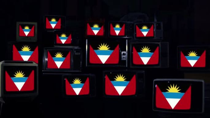 老式电视上的安提瓜和巴布达旗帜。