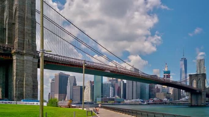 标志性的景色。纽约金融区。布鲁克林大桥。