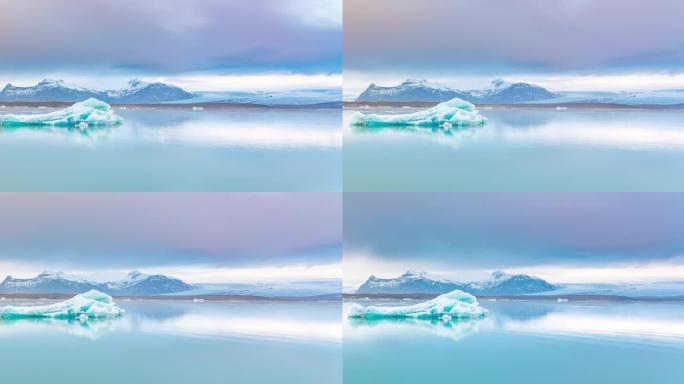 Jokulsarlon泻湖中的云景和冰山的延时拍摄
