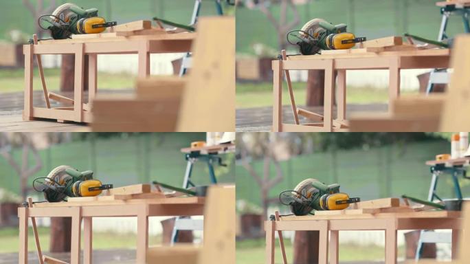 家里后院木工用品的4k录像