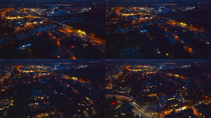 夜间约克市中心的鸟瞰图