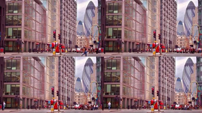 伦敦金融中心。小黄瓜。红色巴士。旅游业