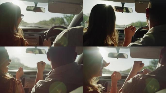 一对夫妇在汽车上跳舞的4k视频片段
