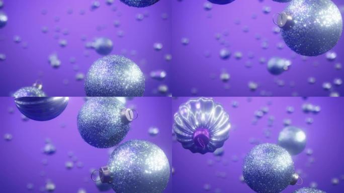 悬浮紫色圣诞饰品球体动态动画3D