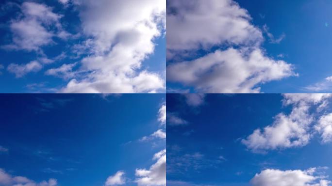 不同云层的延时天空，积云在卷云前溶解，快速移动