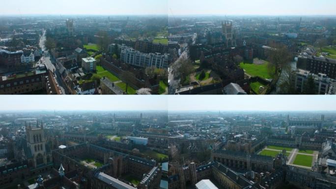 鸟瞰图英国剑桥市学校校园欧洲文化精美建筑