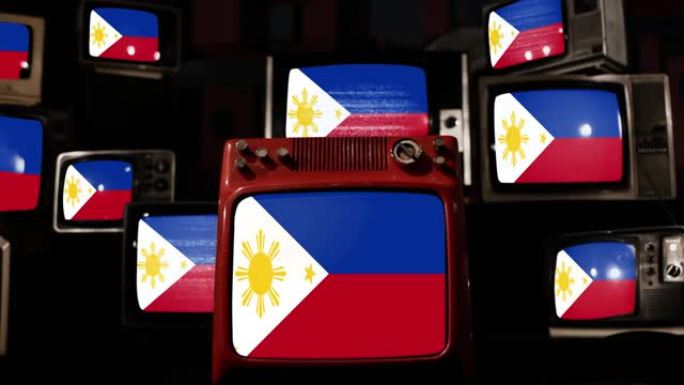 菲律宾国旗和老式电视。4k分辨率。