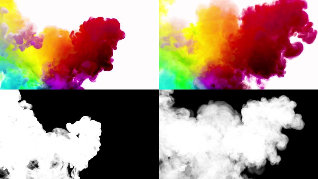 白底彩烟爆炸的Cg动画。有阿尔法哑光。