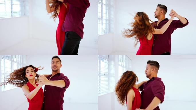 夫妻，舞蹈和萨尔萨舞在训练，比赛，表演和课堂的课程和练习中。拉丁美洲男人，女人和专业舞者在巴西充满激