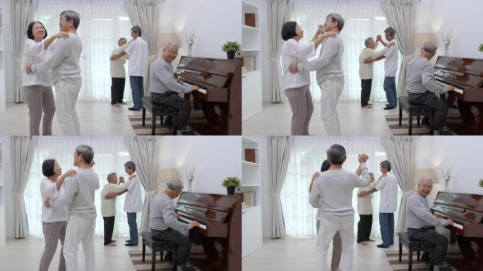 一群60-70岁的亚洲活跃老年人与一群快乐的老朋友一起在疗养院度过美好时光的乐趣。活跃的老年人，社会