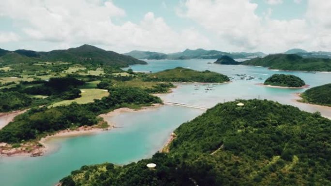 香港西贡附近美丽的海景鸟瞰图，夏日晴朗