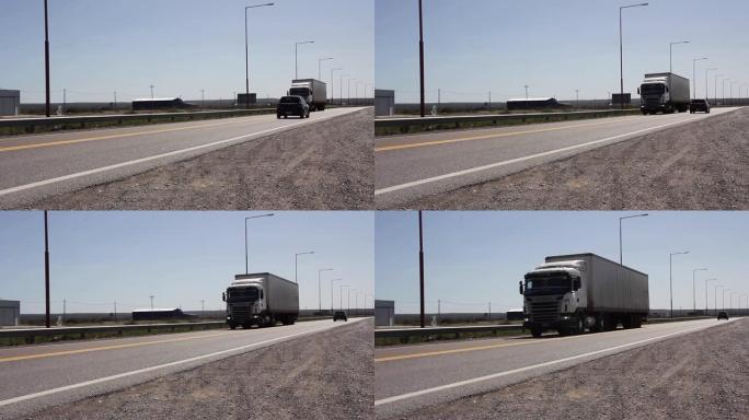 阿根廷巴塔哥尼亚里奥内格罗省的公路卡车。4k分辨率。