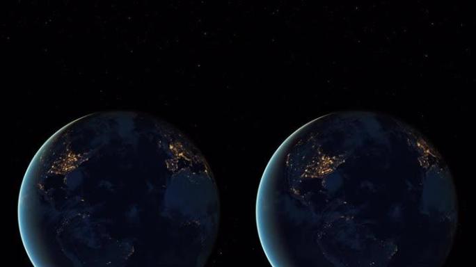 夜间的地球自转的蓝色星球宇宙太空星球表面