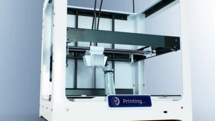 3d打印机制作假肢工作过程。机器人手工打印插图。现代医疗自动化生产技术理念。美丽的3d动画延时