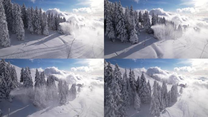 空中滑雪区配有作业雪炮，可创造完美的滑雪条件
