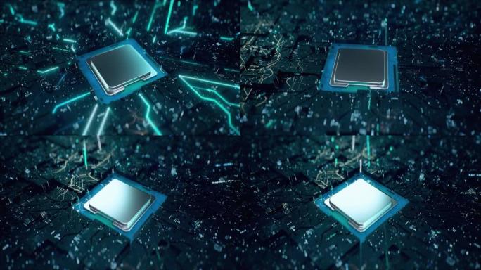 印刷电路板上的3D渲染中央处理器单元芯片组，用于电子和技术概念选择聚焦浅景深