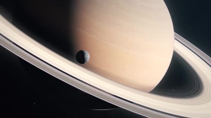 卫星Mimas绕土星的气体巨行星运行