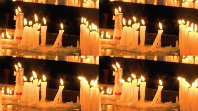 玻利维亚教堂祭坛上的蜡烛。