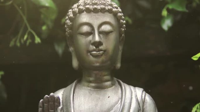 禅宗花园里的佛像。特写。4K。