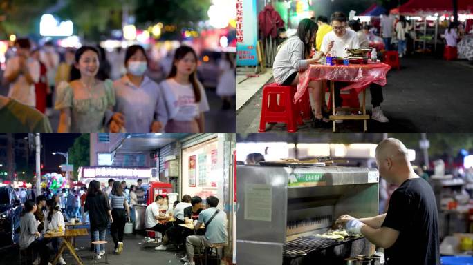 4K长沙网红夜市扬帆夜市小吃街烟火气合集