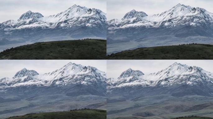 用无人机的长焦镜头拍摄雪山