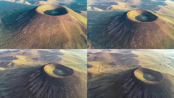 内蒙古草原上矗立着一座完美的锥形火山