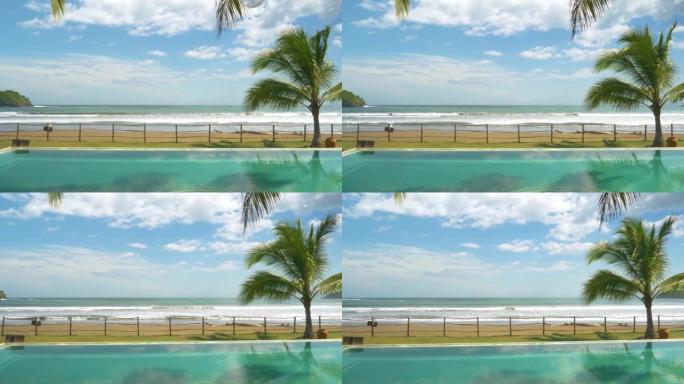 慢动作: 异国度假胜地的无边泳池海景