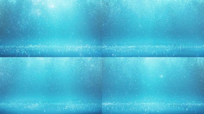 蓝色粒子下雨-明亮可循环背景动画-闪光，雪，雨