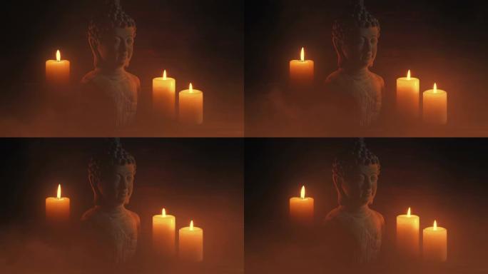 佛像和蜡烛的大气寺庙细节