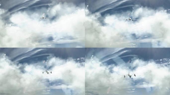 军用无人机穿过云层