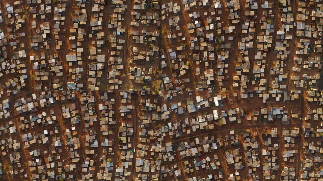 南非拥挤且人口稠密的Mamelodi非洲小镇 (棚户区) 的俯视图