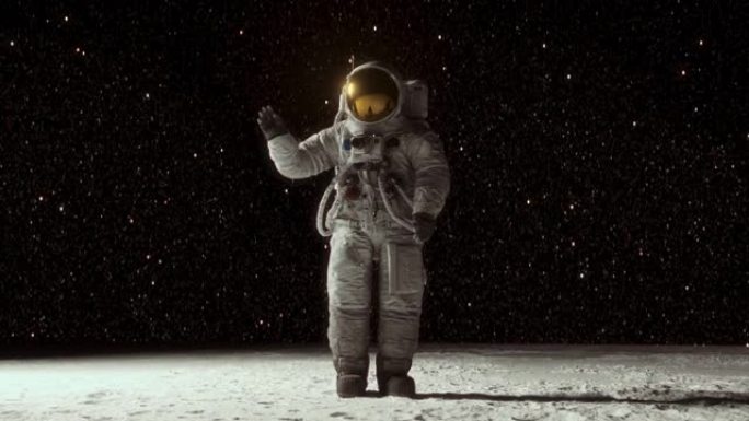 宇航员在月球表面挥手。CGI动画。