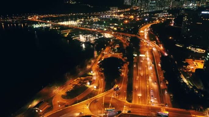 香港夜景车流航拍车来车往夜景航拍