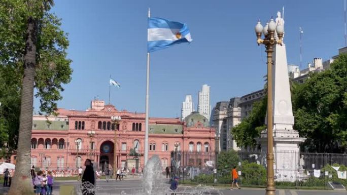 Casa Rosada和阿根廷布宜诺斯艾利斯的梅奥广场。4k分辨率。