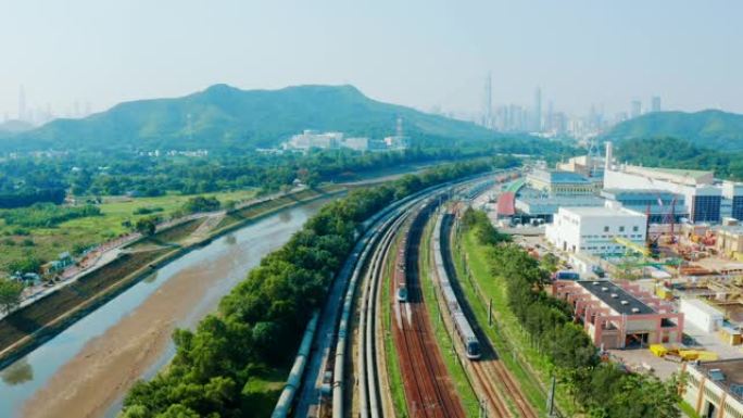 香港上水一条铁路的鸟瞰图