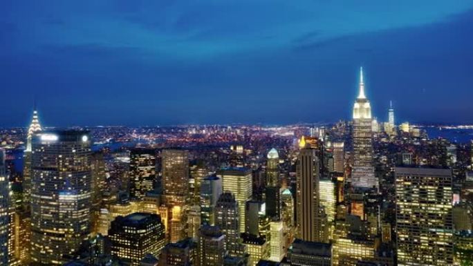 空中曼哈顿美国城市发达国家灯火通明